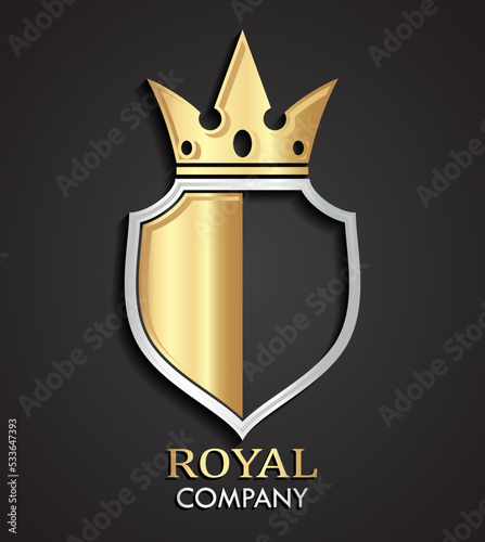 3d golden sworn silver shield heraldry logo