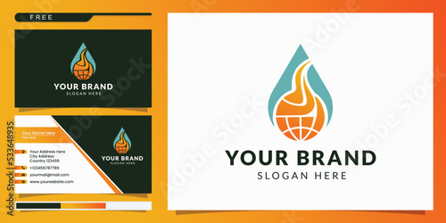 water and fire world logo. logo design and business card
