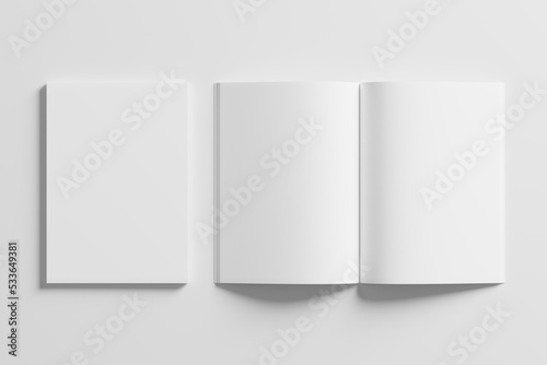 A4 A5 Magazine Brochure 3D Rendering White Blank Mockup photo