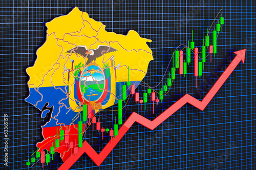 Economic growth in Ecuador  uptrend market  concept. 3D rendering