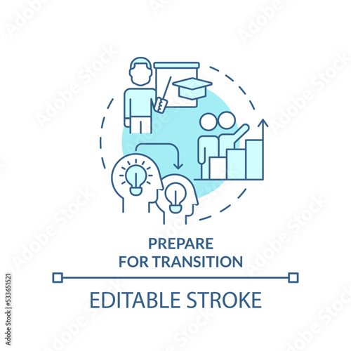 Prepare for transition turquoise concept icon. Coaching abstract idea thin line illustration. Transfer skills to mentee. Isolated outline drawing. Editable stroke. Arial, Myriad Pro-Bold fonts used
