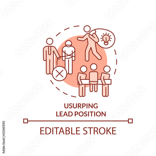 Usurping lead position terracotta concept icon. Mentorship malpractice abstract idea thin line illustration. Leadership. Isolated outline drawing. Editable stroke. Arial, Myriad Pro-Bold fonts used
