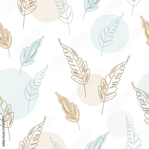 Decorative leaves drawn in doodle style in pastel colors. Floral seamless pattern. Flat vector illustration.