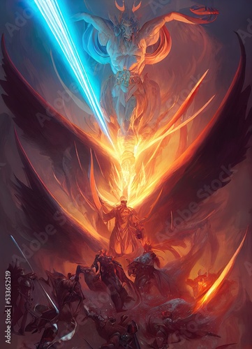 Fotótapéta The final judgment in fantasy art style, dark fantasy characters cover,battle of