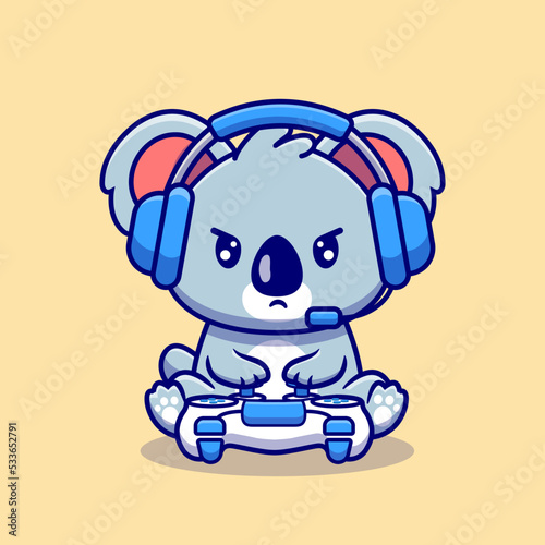 Photography Cute Koala Gaming Cartoon Vector Icon Illustration