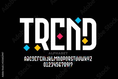 Modern font design, alphabet letters and numbers vector illustration