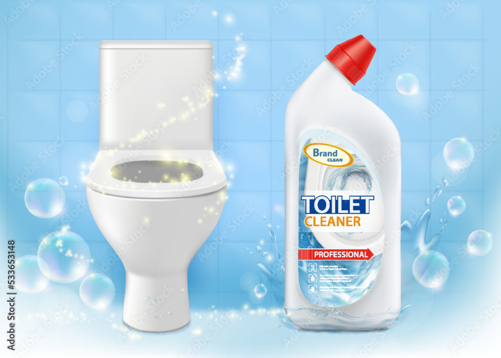 Toilet cleaner next to a clean toilet bowl Stock Vector | Adobe Stock