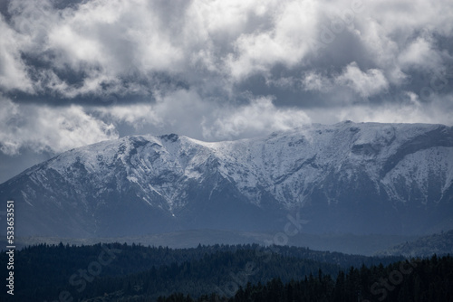 mountains in snow and clouds