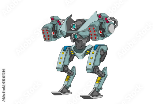 Vector illustration of  fighter robot with separate components isolated on a white background, suitable for animation and game design.