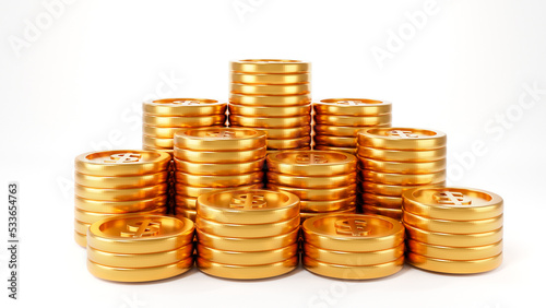 3D illustration or 3D rendering Investment concept : Stack of many golden coin isolated on white background.