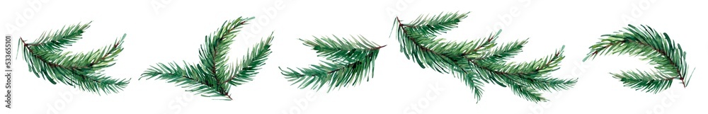Watercolor new year fir branches isolated on white Watercolor new year fir branches isolated on white