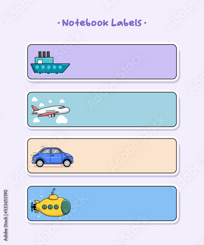 notebook label pack, cute icon vehicles illustration #06