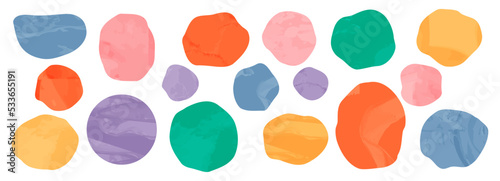 Irregular asymmetric organic stone shape collage. Gem pebble with texture isolated vector elements. Colorful blot banner vector illustration. Fantasy magic speck, bright watercolor splotch, fleck
