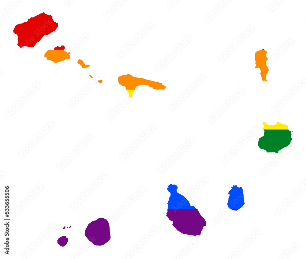 Cape Verde map with pride rainbow LGBT flag colors
