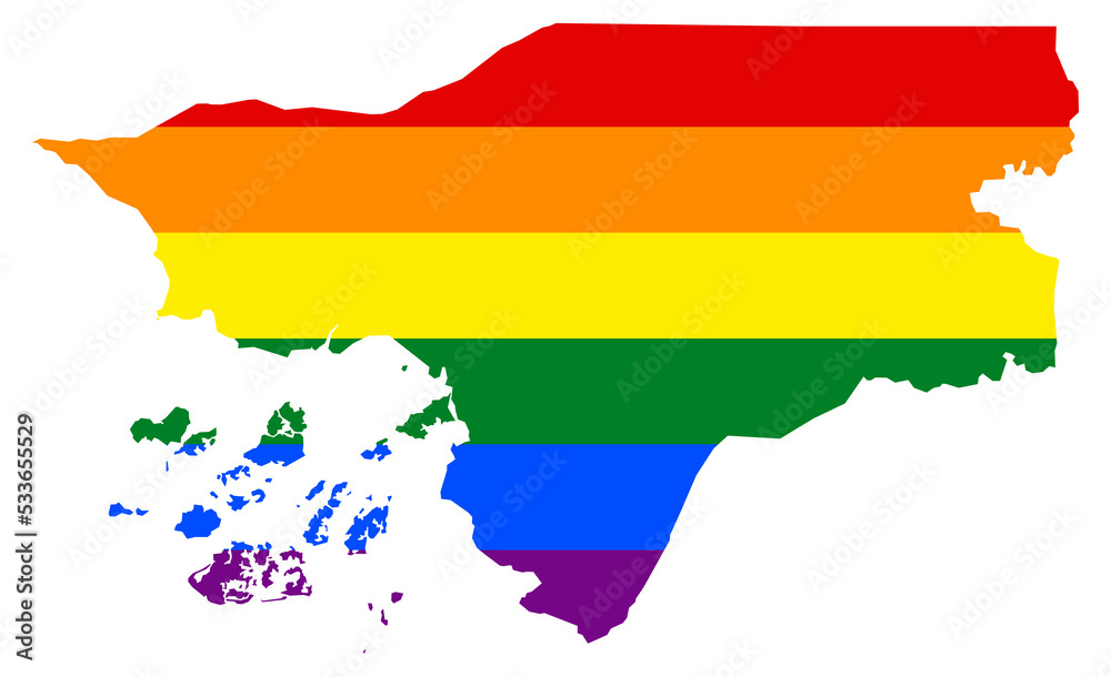 Guinea Bissau map with pride rainbow LGBT flag colors Guinea Bissau map with pride rainbow LGBT flag colors