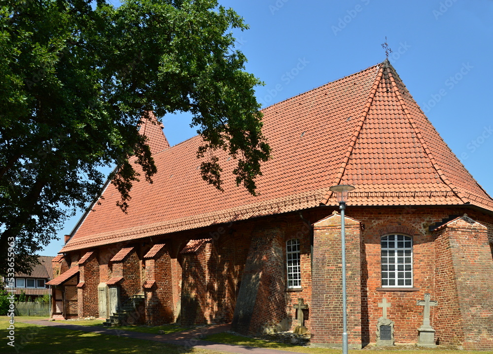 Historical Church in the Village Drakenburg at the River Weser, Lower Saxony