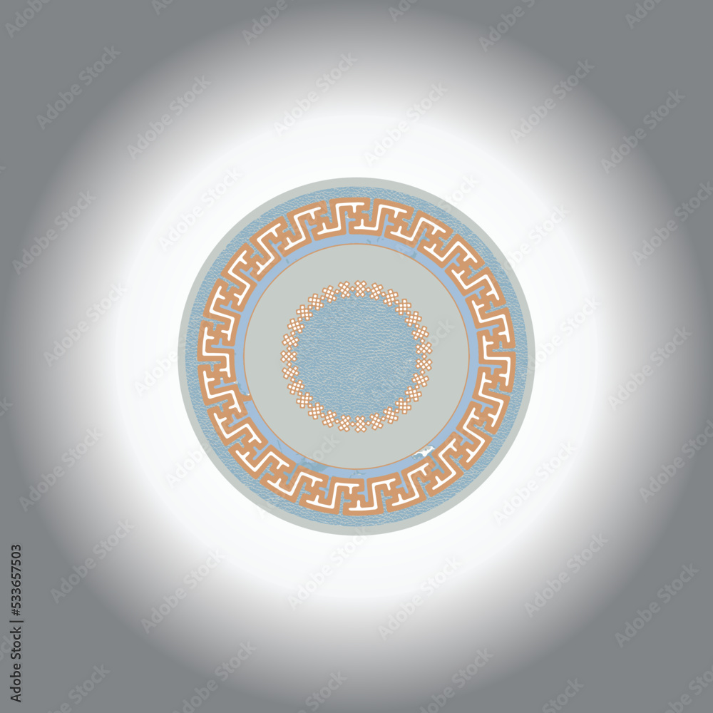 Porcelain plates ornate with floral geometric distressed round ornamental digital print pattern abstract design home textile kitchen, decor, artwork vector illustration on gradient gray background Porcelain plates ornate with floral geometric distressed round ornamental digital print pattern abstract design home textile kitchen, decor, artwork vector illustration on gradient gray background