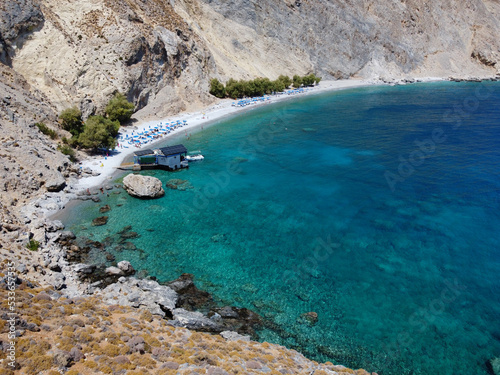 Plage de Glyka Nera  sweet water beach  Loutro  Chora Sfakion  Cr  te  Gr  ce  Europe