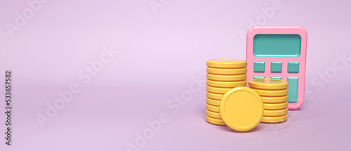 Financial calculation theme with calculator and coins - 3d render