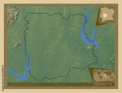 Sassandra-Marahoue, Cote d'Ivoire. Physical. Labelled points of cities photo