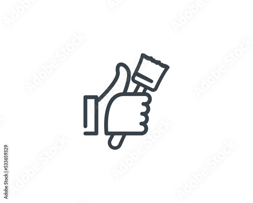 Vector hand like icon with clean brush, art brush and coloring brush template. Thumbs up sign background. Brush logo illustration with hand like icon