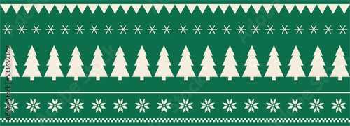 Christmas and New Year seamless pattern. Flat knitting pattern, Fair Isle in red and white with Scandinavian snowflakes and Christmas trees for winter hat, sweater, jumper, paper or other designs.