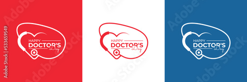 World, international happy Doctor's Day with medical, love or heart shape flat vector logo design