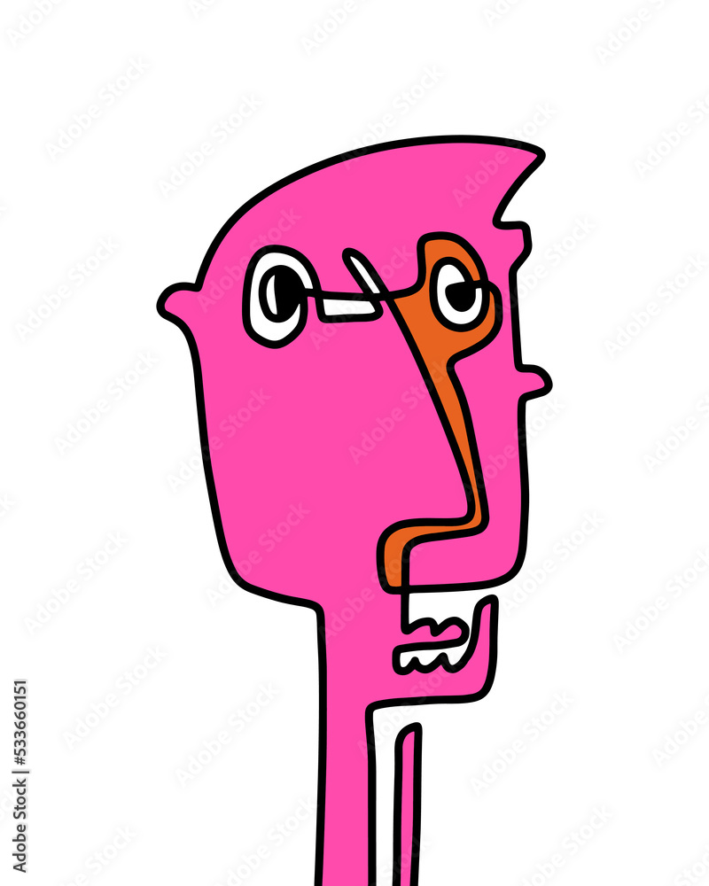 One line continuos hand drawn man portrait in abstract cartoon style One line continuos hand drawn man portrait in abstract cartoon style