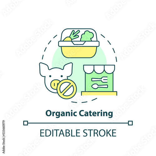 Organic catering concept icon. Food provision service. Green business idea abstract idea thin line illustration. Isolated outline drawing. Editable stroke. Arial, Myriad Pro-Bold fonts used