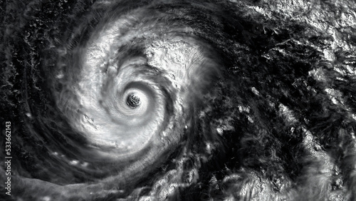Fototapeta Naklejka Na Ścianę i Meble -  Eye of the Hurricane. Hurricane on a black background. Typhoon over planet Earth. Category 5 super typhoon Views from outer space. Elements of this image furnished by NASA