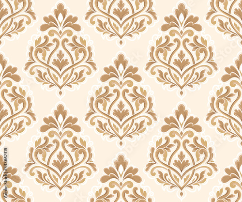 Beige and white damask vector seamless pattern. Vintage, paisley elements. Traditional, Turkish motifs. Great for fabric and textile, wallpaper, packaging or any desired idea.