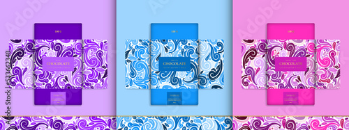 Luxury packaging design of chocolate bars. Vintage vector ornament template. Elegant, classic elements. Great for food, drink and other package types. Can be used for background and wallpaper.