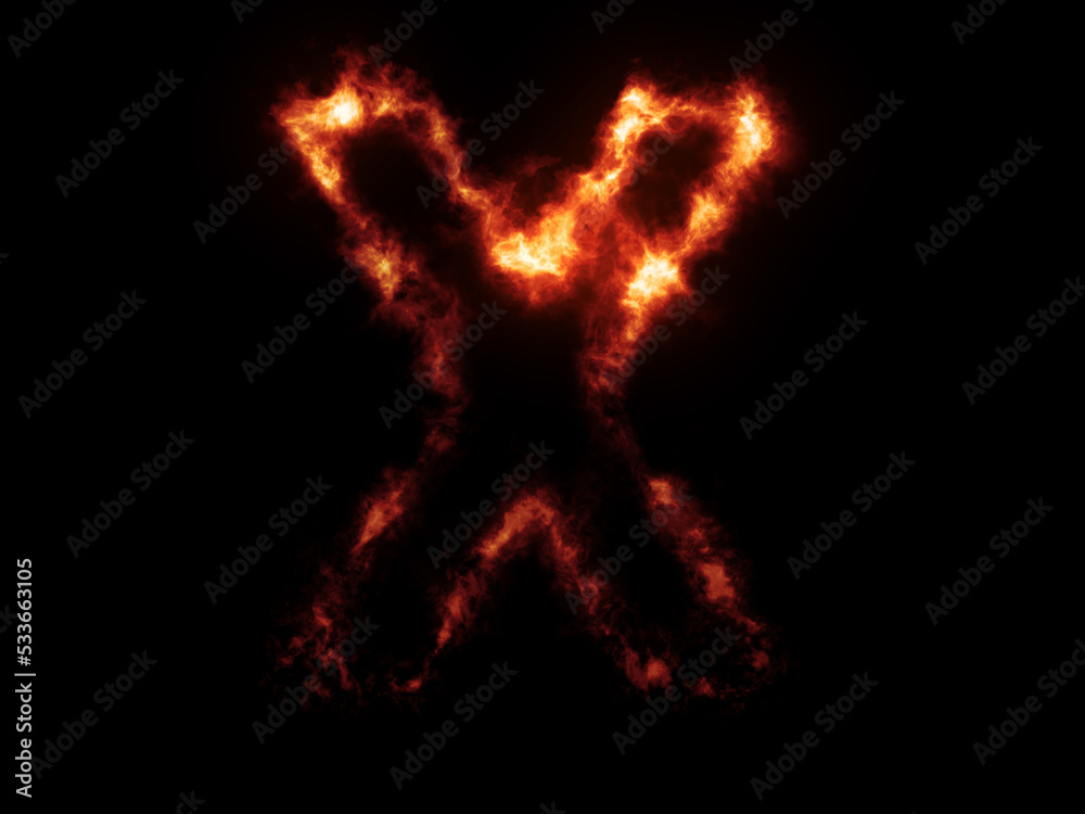 Flame Fonts. Letter X covered in fire