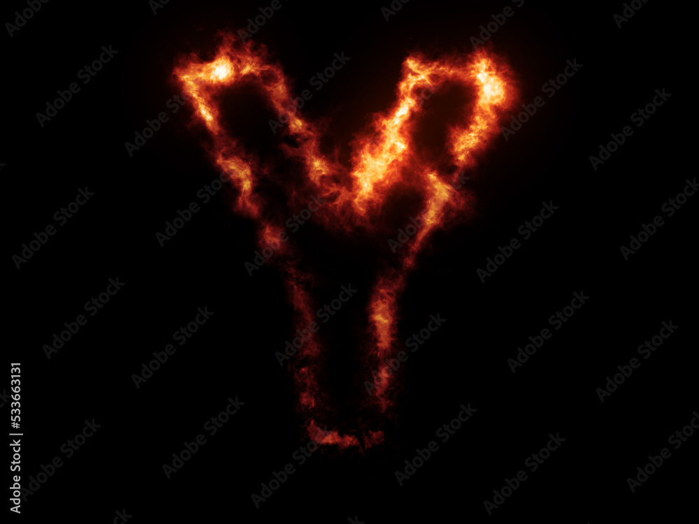 Flame Fonts. Letter Y covered in fire
