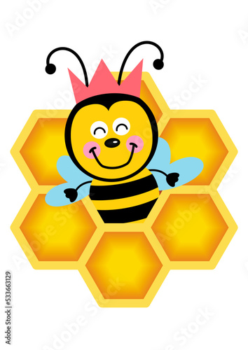 Cute bee coming out of honeycomb