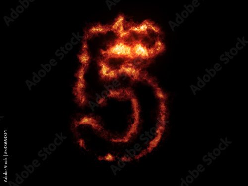 Flame Fonts. Number 5 covered in fire