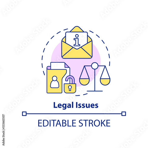 Legal issues concept icon. Privacy violation. Challenge of direct marketing abstract idea thin line illustration. Isolated outline drawing. Editable stroke. Arial, Myriad Pro-Bold fonts used
