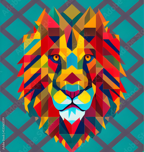 Illustration of a stylized portrait of a lion. This geometric art is perfect for a gift, or your own home decor.