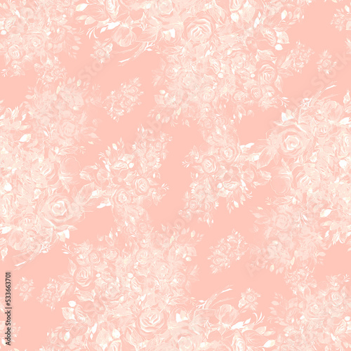  Floral seamless print bouquets of tender roses.  Abstract seamless floral print painted rose bouquets.