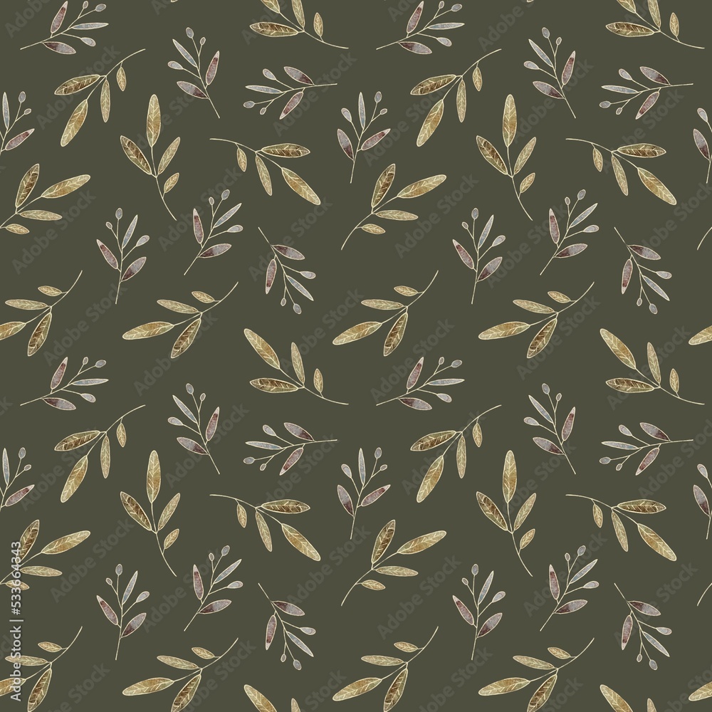 seamless pattern with autumn golden leaves on a dark green background. Used for printing wallpapers, fabrics, textiles. wrapping seamless pattern with autumn golden leaves on a dark green background. Used for printing wallpapers, fabrics, textiles. wrapping