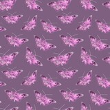 Seamless monochromatic pattern: pink butterflies on a pink background. Cute design for printing wrapping paper, wallpaper, textile