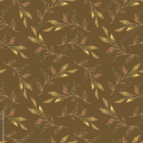 seamless pattern with autumn golden leaves on a beige background. Used for printing wallpapers  fabrics  textiles. wrapping