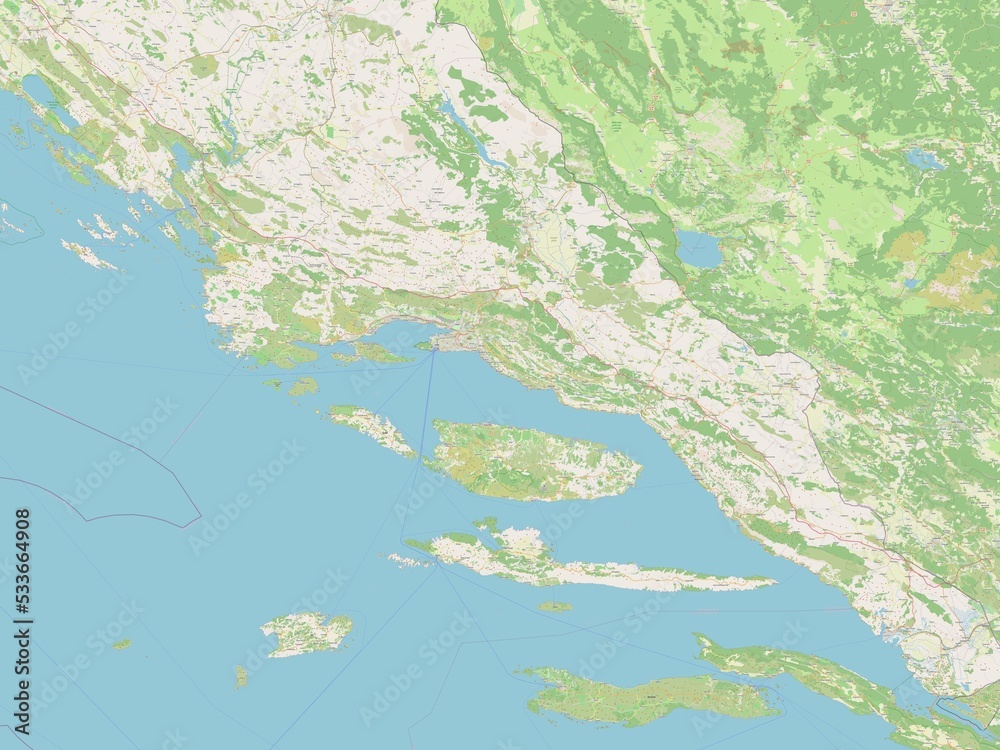 Splitsko-Dalmatinska, Croatia. OSM. No legend Splitsko-Dalmatinska, Croatia. OSM. No legend