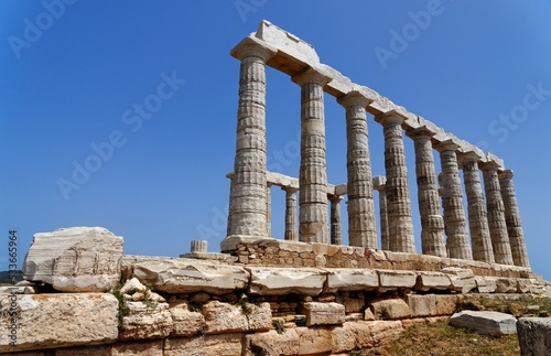 Ruins of the Temple of Poseidon at Cape Sounion near Athens, Greece. c 440 BC