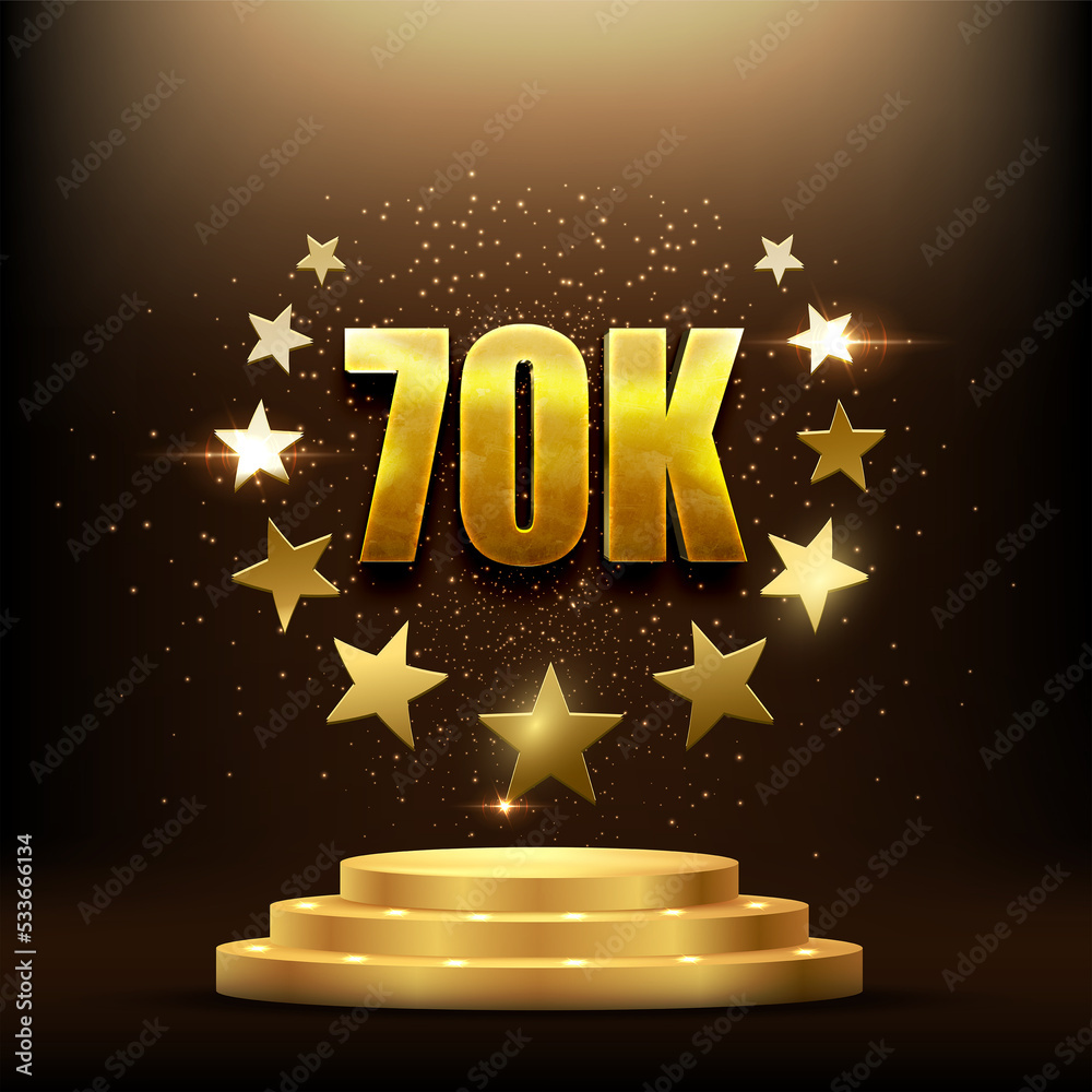 70k family, follower, subscriber achievement golden particle Stock ...