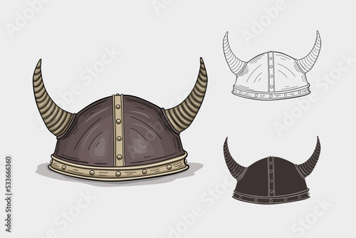 Viking helmet with horns isolated, vector illustration