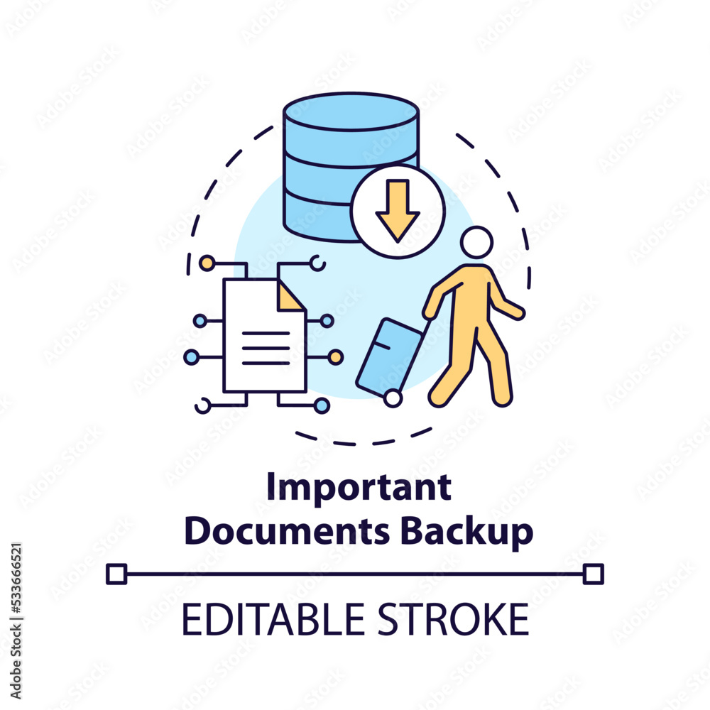 Important document backup concept icon. Copy files. Prepare before moving abroad abstract idea thin line illustration. Isolated outline drawing. Editable stroke. Arial, Myriad Pro-Bold fonts used