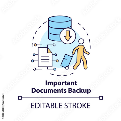 Important document backup concept icon. Copy files. Prepare before moving abroad abstract idea thin line illustration. Isolated outline drawing. Editable stroke. Arial, Myriad Pro-Bold fonts used