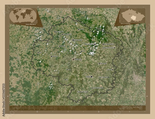 Kraj Vysocina, Czech Republic. Low-res satellite. Labelled points of cities photo