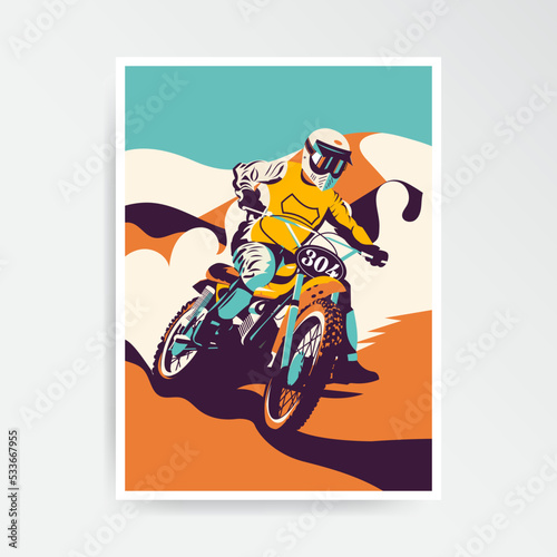 Illustration of a biker with a motorcycle.